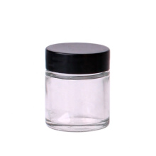 Stocked 1oz 30ml Clear round Glass Straight Sided small glass jar storage with black lid
